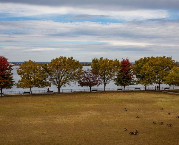 Landscape and water view of Red Bank Battlefield